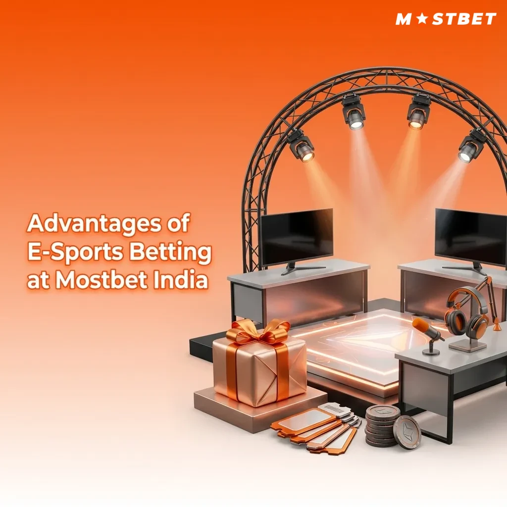 Illustrated list of Mostbet India esports betting benefits: strong odds, varied bets, Indian payments, 24/7 support, fast app