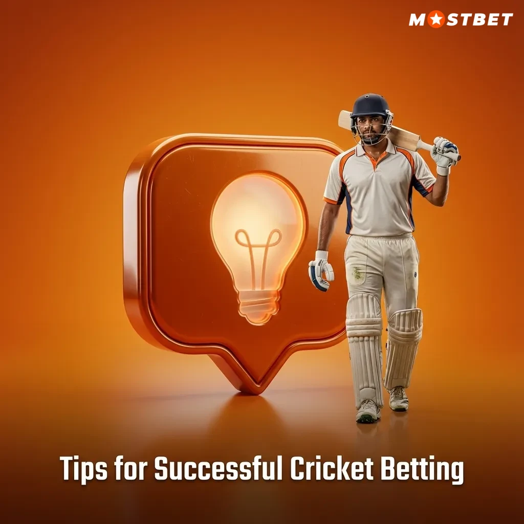 Graphic titled “Tips for Successful Cricket Betting” showing icons for stats, pitch, weather, bankroll, and live odds.