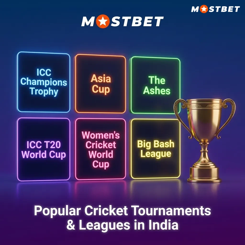 Cricket tournaments in India including ICC World Cup, T20 World Cup, IPL, and The Ashes with betting opportunities